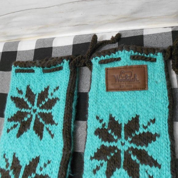 Woolrich Chalet Slipper Sock WOOL Heavy Hand Knit Women 7.5-8.5 Blue Brown - Picture 2 of 7